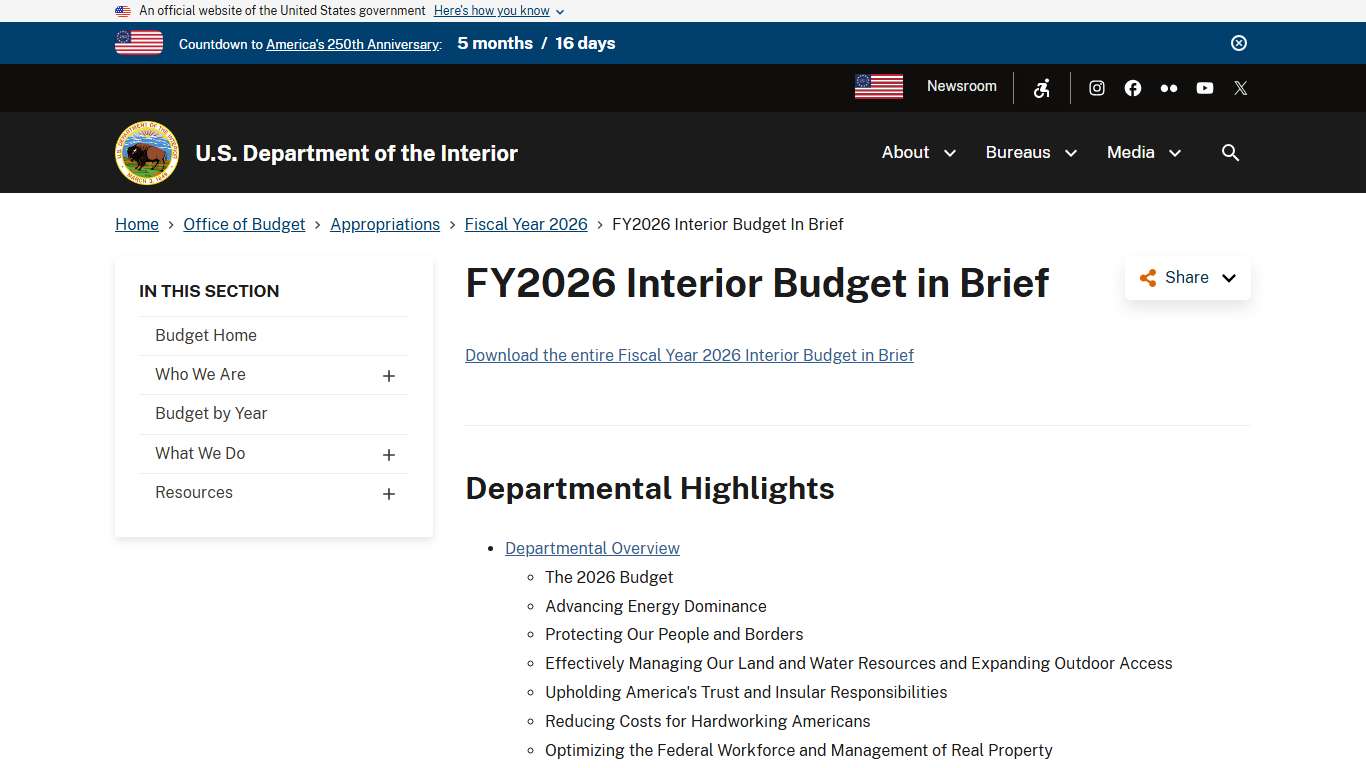 FY2026 Interior Budget in Brief | U.S. Department of the Interior