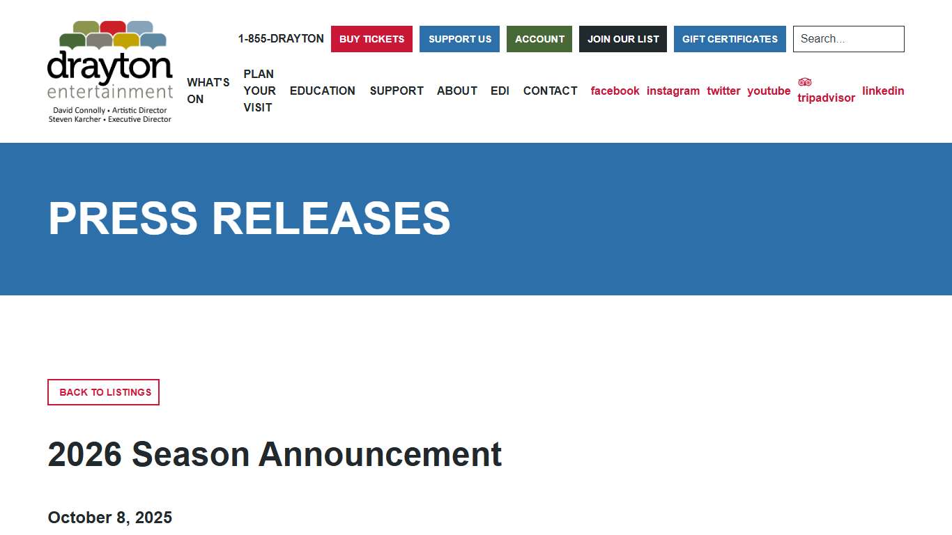 2026 Season Announcement / Drayton Entertainment