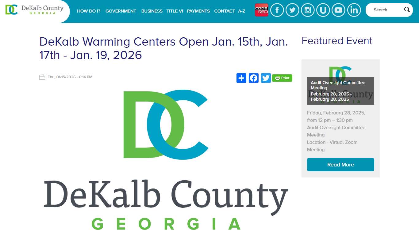 DeKalb Warming Centers Open Jan. 15th, Jan. 17th - Jan. 19, 2026 | DeKalb County GA